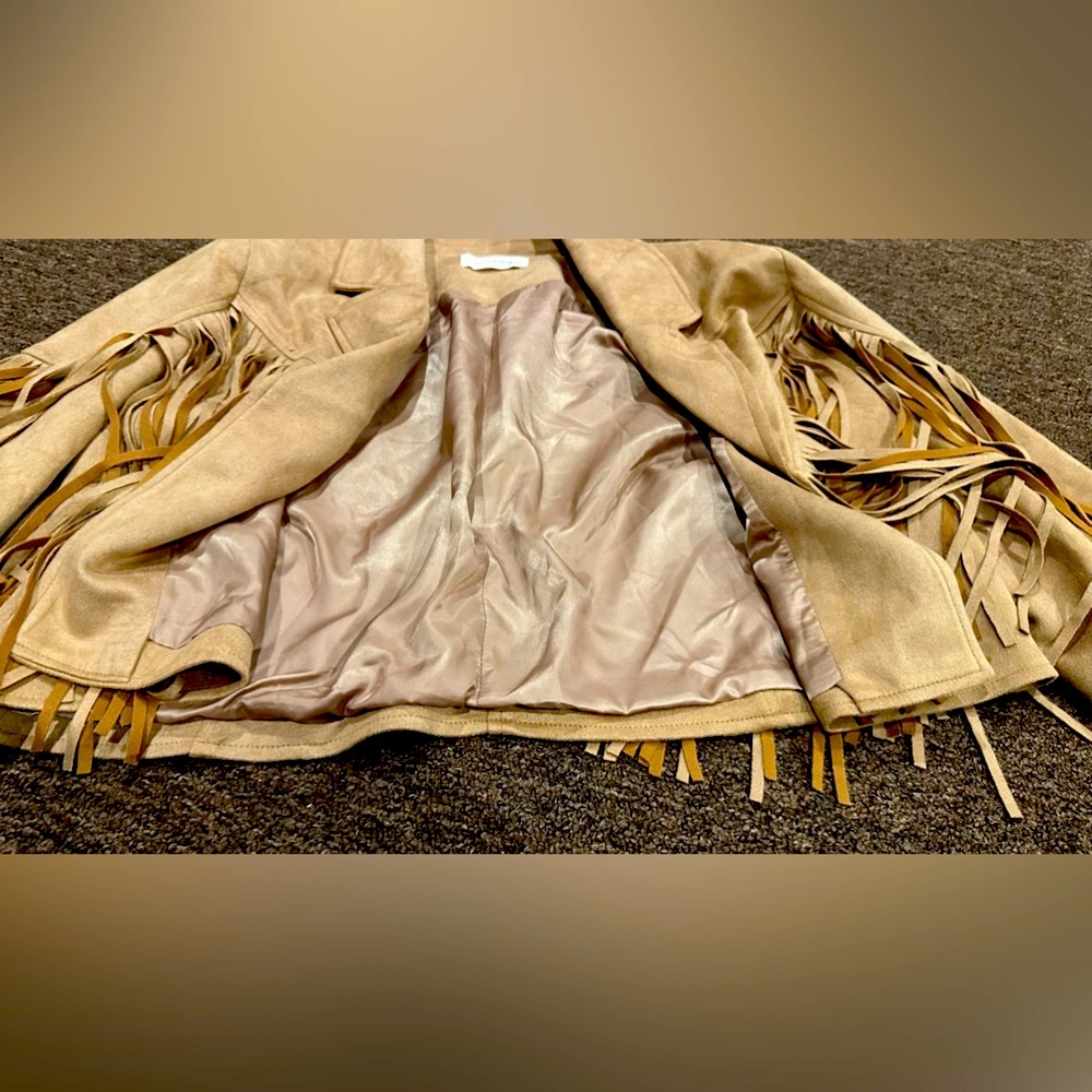 Fringe Suede Cropped Jacket - Beige - Picture 2 of 5